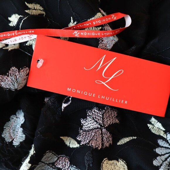 Monique Lhuillier Black Lace Embroidered Mesh Cold Shoulder Midi Dress NWT New 2 - Picture 8 of 9